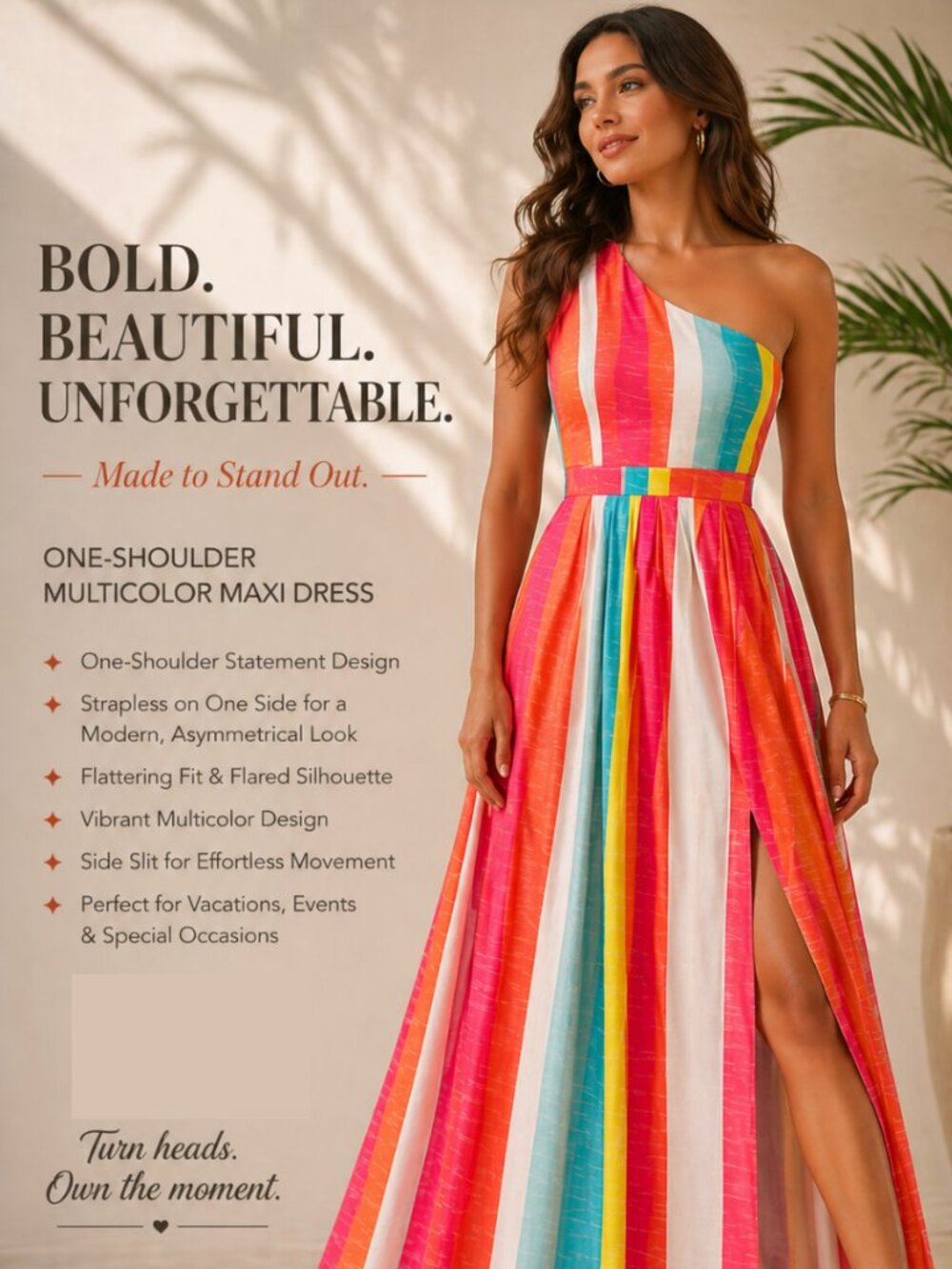 Temu One Shoulder Colorblock Maxi Dress‎ | Slit | Size L